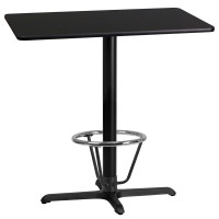 Flash Furniture XU-BLKTB-2442-T2230B-3CFR-GG 24'' x 42'' Rectangular Black Laminate Table Top with 22'' x 30'' Bar Height Table Base and Foot Ring 